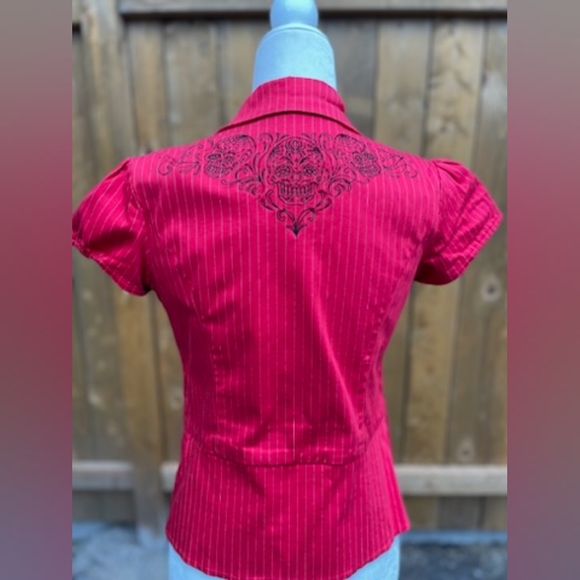 Stunning rockabilly Route Sixty Six red pinstripe blazer with sugar skulls - Picture 2 of 6